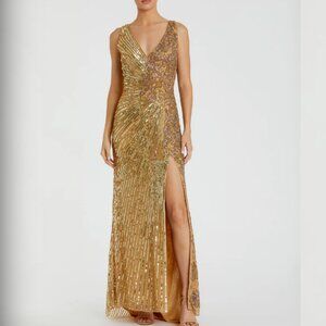 Mac Duggal Gold Beaded Floral Sleeveless Gown Color: Gold Size 6 New With Tags